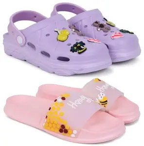 Pampy Angel Combo Pack of 2 Slipper/Flip Flops/Slides/Clogs/Sandals with Adjustable Back Strap for Women,(WCL-123-Purple,Honey-Pink),37 (Euro)