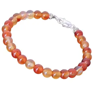 RRJEWELZ Carnelian Bracelet for Men & Women – 6mm Round Smooth Orange Beads – 7 inch with Silver Plated Clasp – Healing, Fashion, Gift, Spiritual, Yoga|LCBR_RR_01887