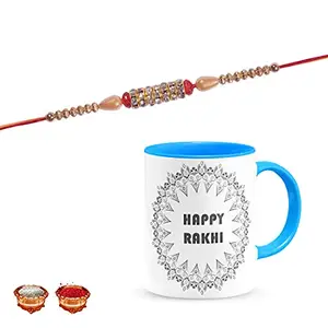 Manonita Rakhi Gift for Brother, bhaiya bhabhi, Gift Set (Rakshabandhan Mug, Roli,Chawal) BLUEMUG-16-BD