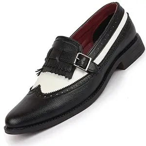 FAUSTO Men's FST 4105 BLACK-40 Party Black Single Strap Monk Slip On Shoes (6 UK)