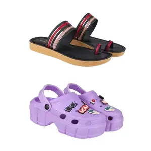 ZENWEAR Extra Soft Classic Casual wear with Flexibility Technology Heel Combo for Women's/Girl's(6144+2012)(5) Multicolor