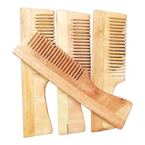 Eco Gree Wooden Comb Hair Growth Hairfall Dandruff Control Hair Straightening Frizz Control Hair Comb for Women & Men (Pack of 4)