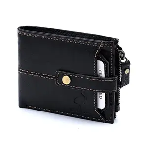 SAFAR Textiles SAFAR Men's Wallets Made with Hunter Leather (Black with Brown Thread)