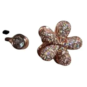 Rose Gold Crystal Flower Ring, Adjustable Band, Floral Design, Romantic Occasions, Steel Metal, Crystal Stones, Size 6-9
