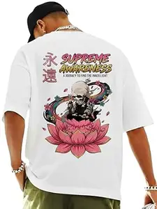 ENCIGER Oversized Cotton T-Shirt for Men Drop Shoulder Printed Graphic Loose Fit Casual Street Style Tee