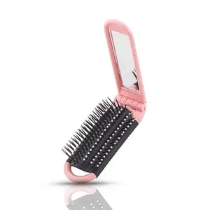 Folding Hair Brush With Mirror For Men and Women (Black & Pink)(Pack of 2)