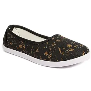 Aedee Women Casual Printed Bellie/Loafer for Women/Casual Jutti for Girls and Woman (FB-BLIE-105-BK-6) Black