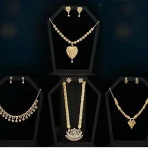 MADHULI Combo Set of 4 Austrian Diamond Jewellery Set Designer Jewelery Set Golden Colour Finish Flexible Necklace Set With Earrings Adjustable Chain (4 Jewellery Set)