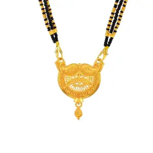 DULCI Royal Round Gold Plated Mangalsutra with Engraved Dual Leaf Motif Pendant & Bead Chain