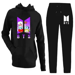 cover n fashion BTS Unisex Hooded Neck Fleece Winter Wear Tracksuit Printed Hoodie & Trouser For Men & Women (Black) (Pack Of 1) TRCKSUITBTSCOVER04_3XL