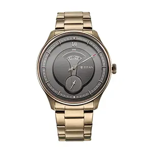 Titan Quartet Quartz Analog Grey Dial Brown Stainless Steel Strap Watch for Men - NT1890QM01