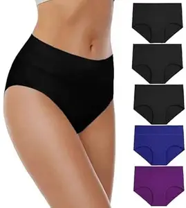 DIVING DEEP Panty for Women |Panties for Girl | Women’s Cotton High-Waist Panties – Full Coverage, Breathable & Stretchable Hipster Briefs (Pack of 5)