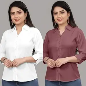 Formal Cotton Blend Shirt for Women with 3/4 Sleeve for Casual Wear Combo of 2