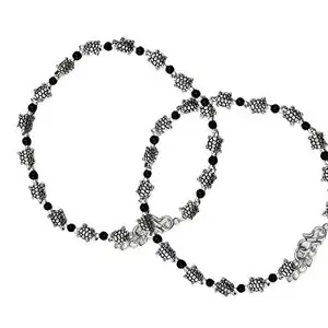 AyA Fashion Black Oxidised German Silver Tortoise Beads Anklet for Women