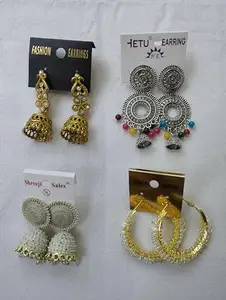 Indian Dangle Earrings/multicolour/Set of 4