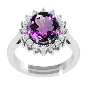 KUSHMIWAL GEMS Amethyst Ring 11.00 Carat Amethyst (katela) Certified Silver Ring For Women's and Men's