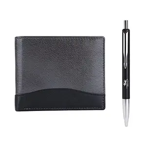 Leather Junction 2 in 1 Leather Grey Wallet & Pen Combo Set for Men (1141PN0012)