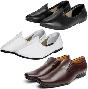 Vitoria Slip On Shoes for Men | Shoes for Men with PU Sole | Comfortable & Lightweight |Durable & Trendy Design | Color : Black-Brown-White | Size : 8, XTN_2005Brwn_JuttiBlkWht_8