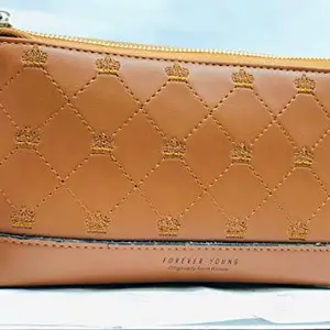 Women's Leather Two Zipper Wallet (Brown)