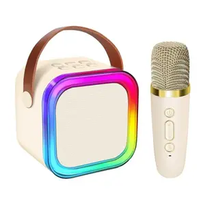 Mini Karaoke Machine for Kids Adults, UZSOMX Portable Bluetooth Speakers and 2 Wireless Microphones Song Toys with LED Light, Chritmas Birthday Toys Gifts for Girls Boys Toddler Teens (Beige 1 Mic)