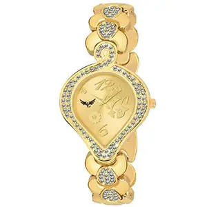 VILLS LAURRENS VL-7109 Floral Diamond Studded (Gold) Analogue Watch for Women and Girls