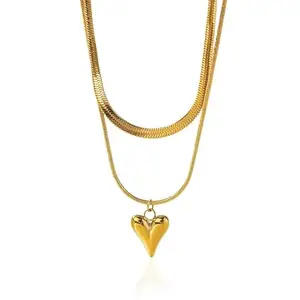 Jewels Galaxy Gold-Plated Anti Tarnish Heart Themed Layered Necklace (MYN-NCK-67005)