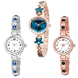 GOLDENIZE FASHION New Analogue Branded Analogue Multicolor Dial Diamond Watch with Gift Bracelet for Women or Girls and Watch for Girl or Women (Combo Pack of 3)