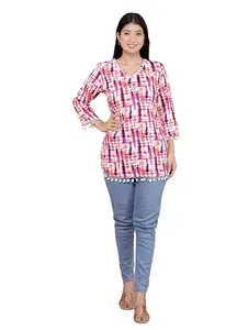 Masiullah stor Women's Cotton Printed Straight 3/4th Sleeves Short Masiullah stor Perfect for Casual, Formal, and Ethnic Wear (Multicolor-M)
