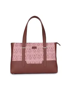 ZOUK Madurai Blossom Floral Printed Vegan Leather Pink Maya Multitasker Tote Bag With Detachable Laptop Sleeve