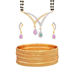 ZENEME Gold Plated Fancy Mangalsutra, Bracelet Bangles Set Jewellery For Girls & Women