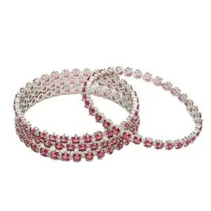 NVR Women Set of 4 Pink CZ Stone-Studded Handcrafted Bangles for Women| Kareena Kapoor inspired|Fancy Kangan For Wedding, Party, Daily, Evening| Gift for Anniversary, Engagement, Birthday
