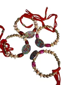 Craft and Toys (Set of 3) Rakhi for Brother and Bhabhi Chuda Bracelate for Bhabhi Lumba Bangle Rakhi with Kumkum and chawal Gift for Rakshabandhan (S242)