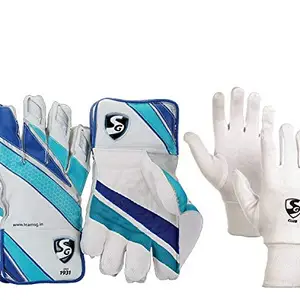 SG Club Cricket Keeping Gloves Combo - Men's Club Wicket Keeping Gloves (Multicolor) + Club Inner Cotton Gloves (White)