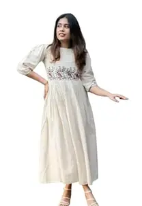 Women's Embroidered Dress, 3/4 Sleeve, Floral Detail, A-Line Silhouette