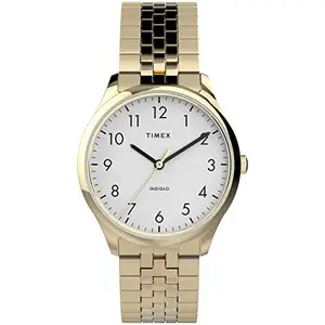 TIMEX Stainless Steel Women's Modern Easy Reader 32Mm Analog Watch – Gold-Tone Case White Dial With Expansion Band, Gold-Tone/White