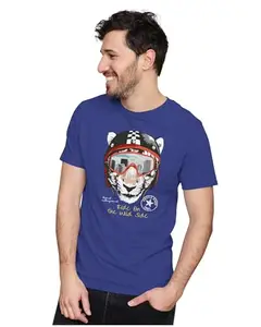 ALLEN BLACK Men's & Women's Regular Fit T-Shirt Biker Tiger 100% Cotton Unise T-Shirt Royal Blue_TIGSLO27-Royal Blue 3XL Men Round_
