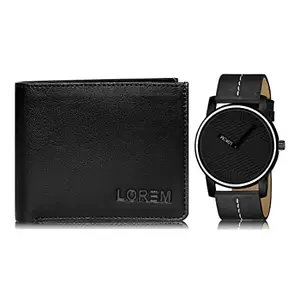 LOREM Combo of Black Wrist Watch & Black Color Artificial Leather Wallet (Fz-Wl15-Lr67)