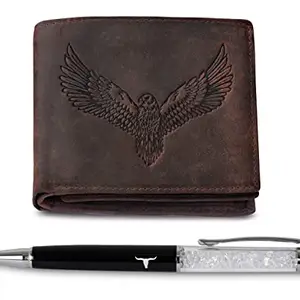 URBAN FOREST Vintage Brown Leather Wallet & Pen Combo Gift Set for Men