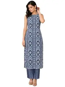 Pinkmint Women’s Pure Cambric Cotton Kurta Set | Sleeveless Printed Kurta with Pant | Summer Wear Co-Ord Set | Plus Casual