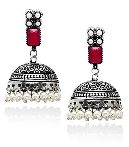 PANASH Woman's Pink Silver Plated Oxidised Trendy Party/Festive Jhumka Earrings