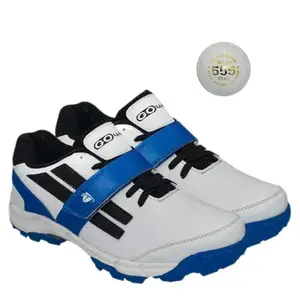 Gowin Pace White/Navy Cricket Shoes Size-5 with TR-555-W Cricket Leather Ball Alum Tanned White