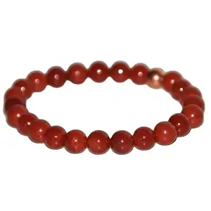 RRJEWELZ Natural Red Jasper 8mm round Shape smooth Cut Beads 7 Inch Stretchable Bracelet for Men & Women.|STBR_RR_08130_7.0