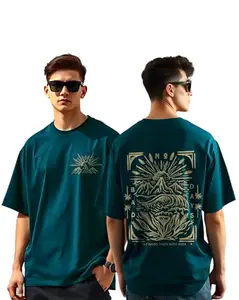 AUSK Mens Oversize Tshirts || Printed Loose fit T-Shirts for Men Teal Blue