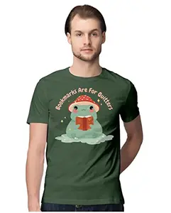 Men's Regular Fit T-Shirt Bookmarks are for Quitters - Magical Frog 100% Cotton T-Shirt Olive Green; _BKMRKAFQTMF-Olive Green 2XL Men Round_bz