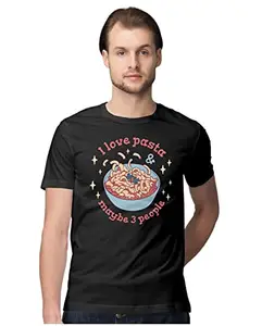 ALLEN BLACK Men's Regular Fit T-Shirt I Love Pasta & Maybe Three People 100% Cotton T-Shirt Black_LVEPASTAT-Black L Men Round_