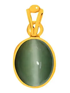 Clara Certified Cat's Eye Lehsuniya 8.3 Carat or 9.25ratti Panchdhatu Alloy Gold Plating Touching Pendant for Men & Women