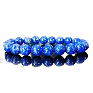 RRJEWELZ Natural Lapis Lazuli Round Shape Smooth Cut 10mm Beads 7.5 inch Stretchable Bracelet for Healing, Meditation, Prosperity, Good Luck | STBR_04738
