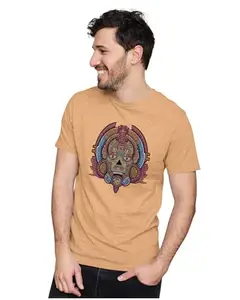 ALLEN BLACK Men's & Women's Regular Fit 100% Cotton T-Shirt (TRIBAL20-Mustard Yellow L Men Round_)