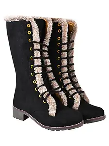 Shoetopia Women & Girls Stylish Elegant Upper Fur Style Casual Boots/BT-Diwali/Black/UK8