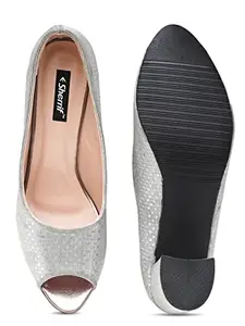 SHERRIF Women's Gun Color Block Heel Pumps (SF-4248-Gun-41)